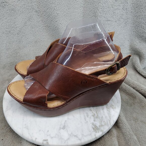 Born Shoes Womens Size 9 M/W Brown Leather Emmy II Wedge Sandals - Picture 1 of 11